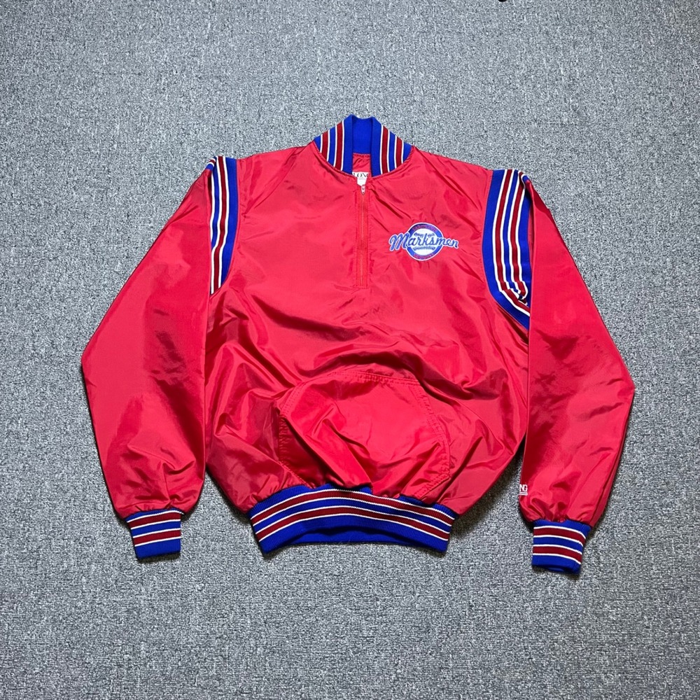 Vintage DeLONG Marksmen Softball Pullover Jacket Medium Red Quarter Zip 90s USA
